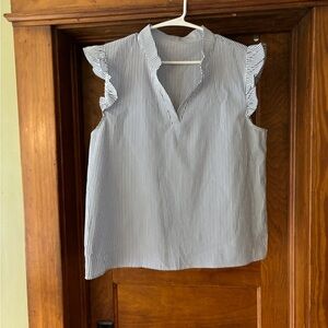 SHEIN Gray and Purple Ruffled Blouse with Mandarin Collar